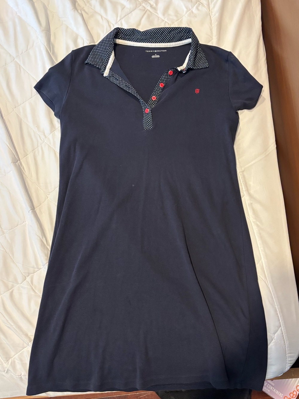 Tommy Hilfiger Navy Polo Dress with Polka Dot Trim and Red Accents